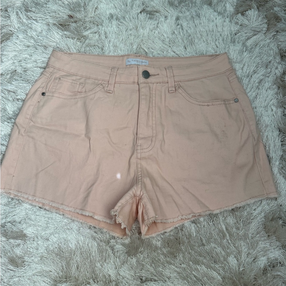 Tinseltown Peach Jean Shorts with Frayed Hem